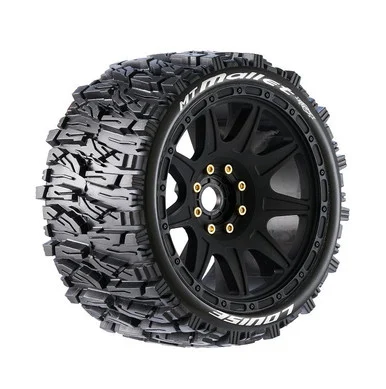 Louise RC L-T3355SB MT-Mallet Speed 1/8 Monster Truck Tires, 0 & 1/2 Offset, 17mm Removable Hex on Black Rim, Soft (2)