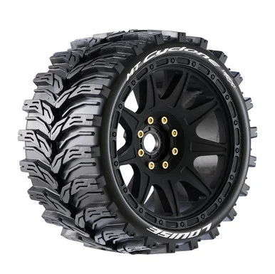 Louise RC L-T3356SB MT-Cyclone Speed 1/8 Monster Truck Tires, 0 & 1/2 Offset, 17mm Removable Hex on Black Rim, Soft (2)