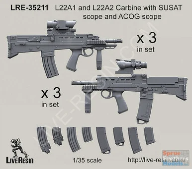 LVRLRE35212 1:35 LiveResin L22A1 and L22A2 Carbine with SUSAT Scope & ACOG Scope - Live Resin