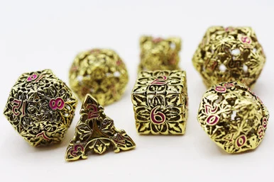 Foam Brain Games 4231 Fleur de Lis: Gilded Magenta - Hollow Metal RPG Dice Set