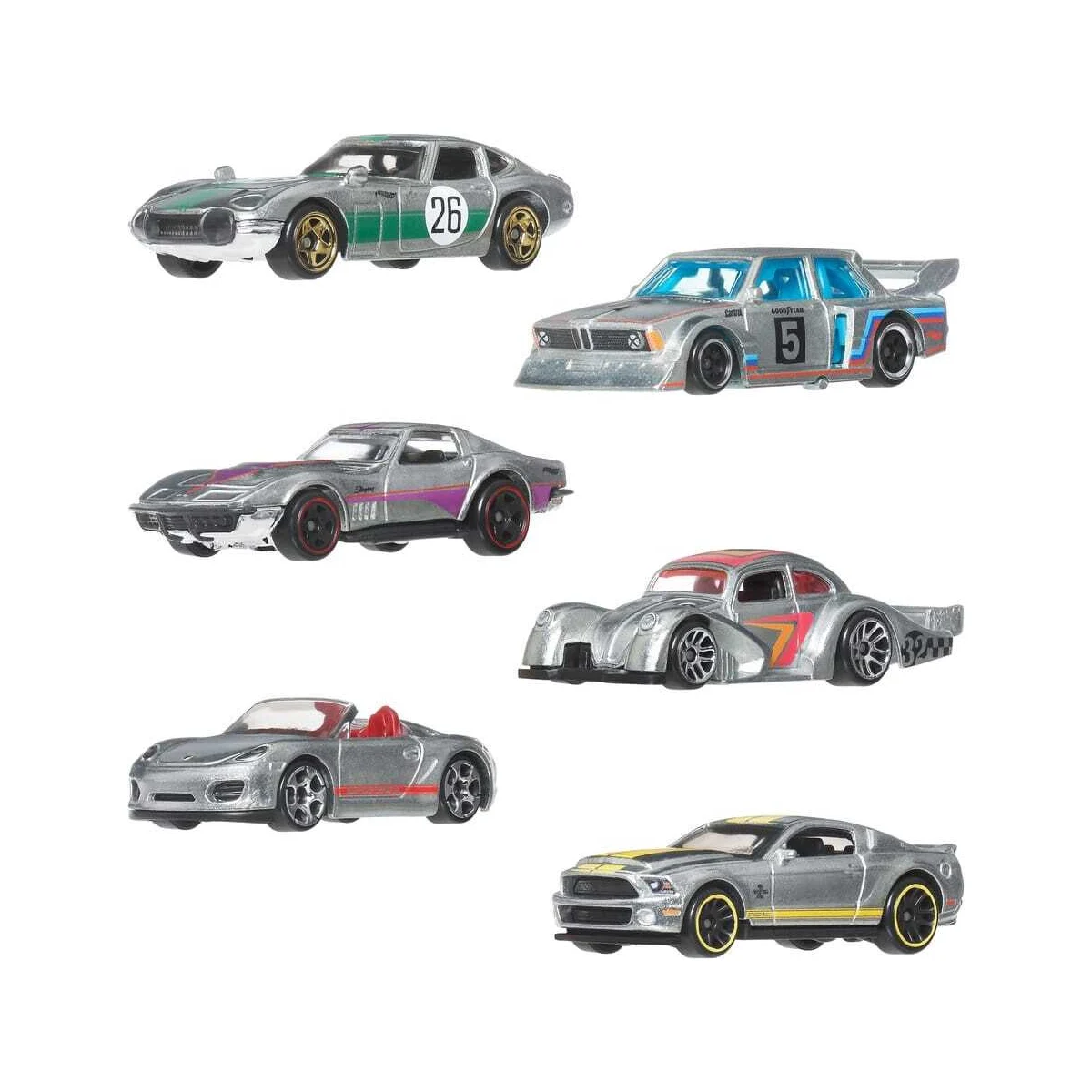 Hot Wheels Silver Series pack 6 Die-Cast vehicles 1/64 ZAMAC