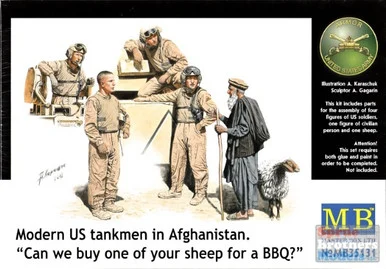 MBM35131 1:35 Masterbox Modern US Tankmen Afghanistan Can We Buy One of Your Sheep for BBQ - 5 Figures+Sheep
