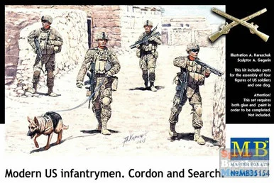 MBM35154 1:35 Masterbox Modern U.S. Infantrymen "Cordon and Search" - 4 Figures plus a Dog