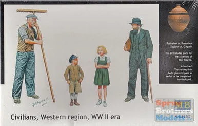 MBM35067 1:35 Masterbox Civilians, Western Region WWII Era Figure Set (4 figures) #3567