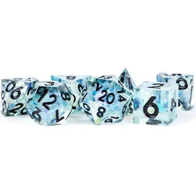 Metallic Dice Games 931 7-Set Sharp Edge Resin Captured Frost Dice Set