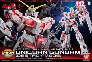 Bandai 5057986 Unicorn Gundam RX-0 Destroy Mode Full Psycho-Frame Prototype Mobile Suit Mega Size 1/48 Scale Model Kit
