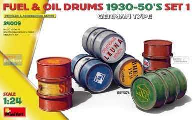 MIA24009 1:24 Miniart German Type Fuel & Oil Drums 1930-50's Set 1
