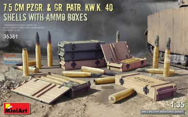 MIA35381 1:35 MiniArt 7.5cm PzGr & Gr Patr KwK 40 Shells with Ammo Boxes