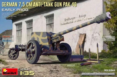 MIA35394 1:35 Miniart German 7.5cm Anti-Tank Gun Pak 40 Early Production