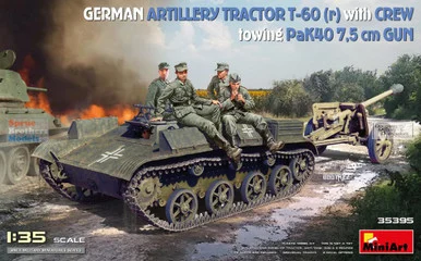 MIA35395 1:35 Miniart German Artillery Tractor T-60(r) with Crew Towing PaK40 7.5cm Gun