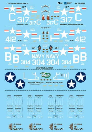 Microscale 1/72 Scale - F4U Assorted Markings Sheet #4