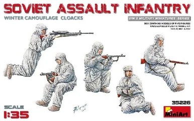 1/35 Miniart WWII Soviet Assault Infantry in Winter Camouflage Cloaks (5) w/Guns