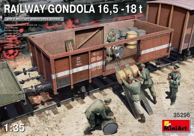 1/35 Miniart WWII 16.5 18-Ton Railway Gondola w/Figures (5) & Fuel Drums (8)