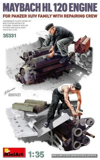 1/35 Miniart WWII Maybach HL 120 Engine for Panzer III/IV w/2 Repair Crew & Tools