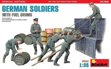 1/35 Miniart German Soldiers w/ Fuel Drums. Special Edition (35041 & 35597 6 drums)