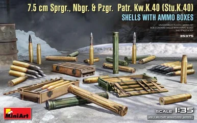 1/35 Miniart 7.5cm Sprgr., Nbgr. & Pzgr. Patr. KwK40 (StuK40) Shells w/Ammo Boxes