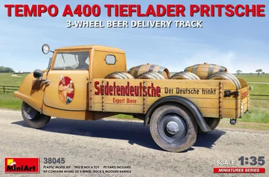 1/35 Miniart Tempo A400 Tieflader Pritsche 3-Wheel Beer Delivery Truck