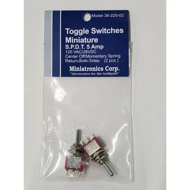 Miniatronics 36-220-02 Mini Toggle Center Off Momentary SPDT 5 Amp, 120 V, 1/4" Diameter (2 Pieces)