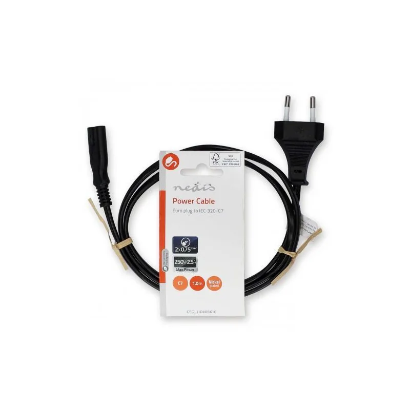 Power Cable - Standard 2 ports for Saturn/Dreamcast/XBOX/PS1/PS2/PS3 Slim PS4... - IEC-320-C7 - 2.0 m - Black