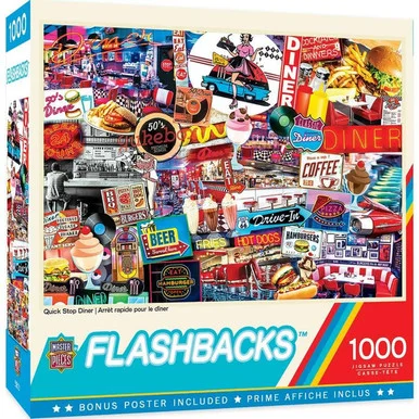 MasterPieces 71948 Flashbacks, Quick Stop Diner 1000 Piece Jigsaw Puzzle - Masterpiece Puzzles