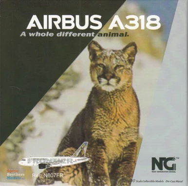 NGM48008 1:400 NG Model Frontier Airlines Airbus A318-100 Reg #N807FR 'Charlie the Cougar' (pre-painted/pre-built)