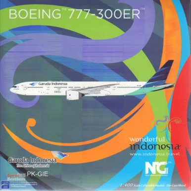 NGM73025 1:400 NG Model Garuda Indonesia B777-300ER Reg #PK-GIE 'Wonderful Indonesia' (pre-painted/pre-built)