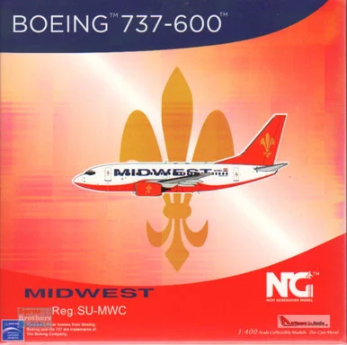 NGM76003 1:400 NG Model Midwest Airlines B737-600 Reg #SU-MWC [Flyglobespan hybrid livery] (pre-painted/pre-built)
