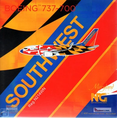 NGM77008 1:400 NG Model Southwest Airlines B737-700(W) Reg #N214WN 'Maryland One' with Blue Nose & Canyon Blue Tail (pre-painted/pre-built)