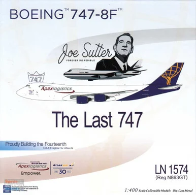 NGM78015 1:400 NG Model Atlas Air (Apex Logistics) B747-8F Reg #N863GT 'The Last 747' (pre-painted/pre-built)