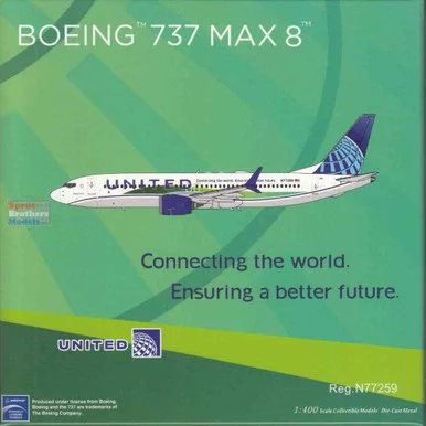 NGM88039 1:400 NG Model United Airlines B737 Max8 Reg #N77259 Connecting the World Ensuring a Better Future (pre-painted/pre-built)
