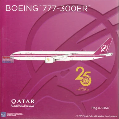 NGMQTR022 1:400 NG Model Lite Qatar Airways B777-300ER Reg #A7-BAC 25th Anniverrsary Retro (pre-painted/pre-built)