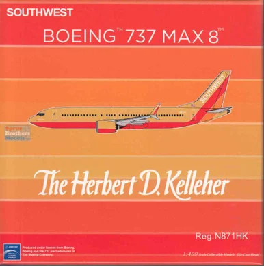 NGMSWA002 1:400 NG Model Lite Southwest Airlines B737 Max8 Reg #N871HK 'The Herbert D Kelleher' (pre-painted/pre-built)