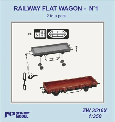 1/350 Niko Model Railway Flat Wagon #2 (2 Per Pack) - Niko Models