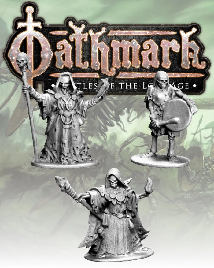 Oathmark Necromancers & Skeleton Musician, 28 mm Scale Metal Figures - North Star Military Figures