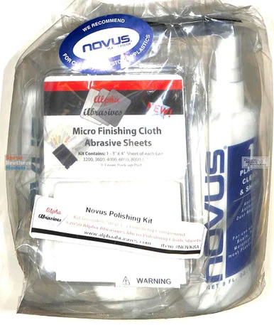 NOVK8A Novus Plastic Polishing Kit (8 oz) with Micro Finishing Cloth Abrasive Sheets Set