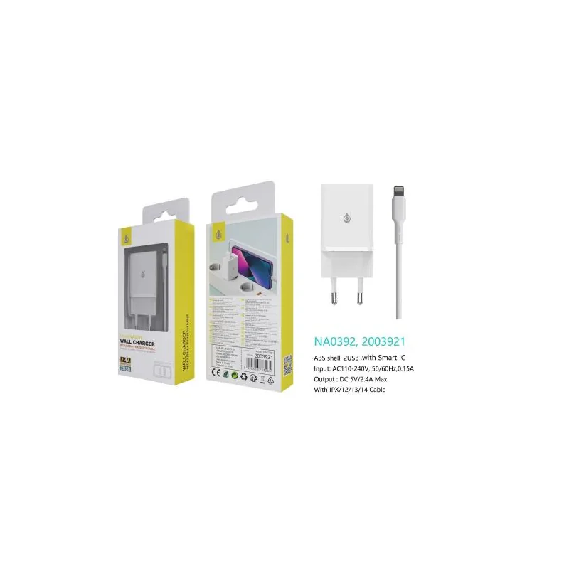 Charger With Cable IP 5 to 14-2USB-2.4A -White-NA0392