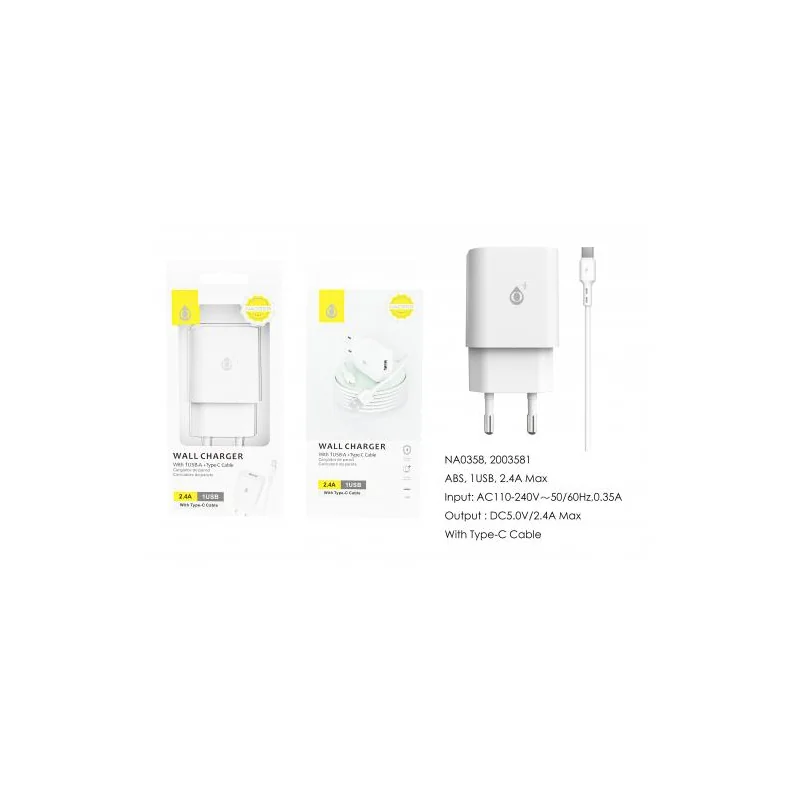 USB Sector Tip with Cable Type C-2.4A-NA0358- white