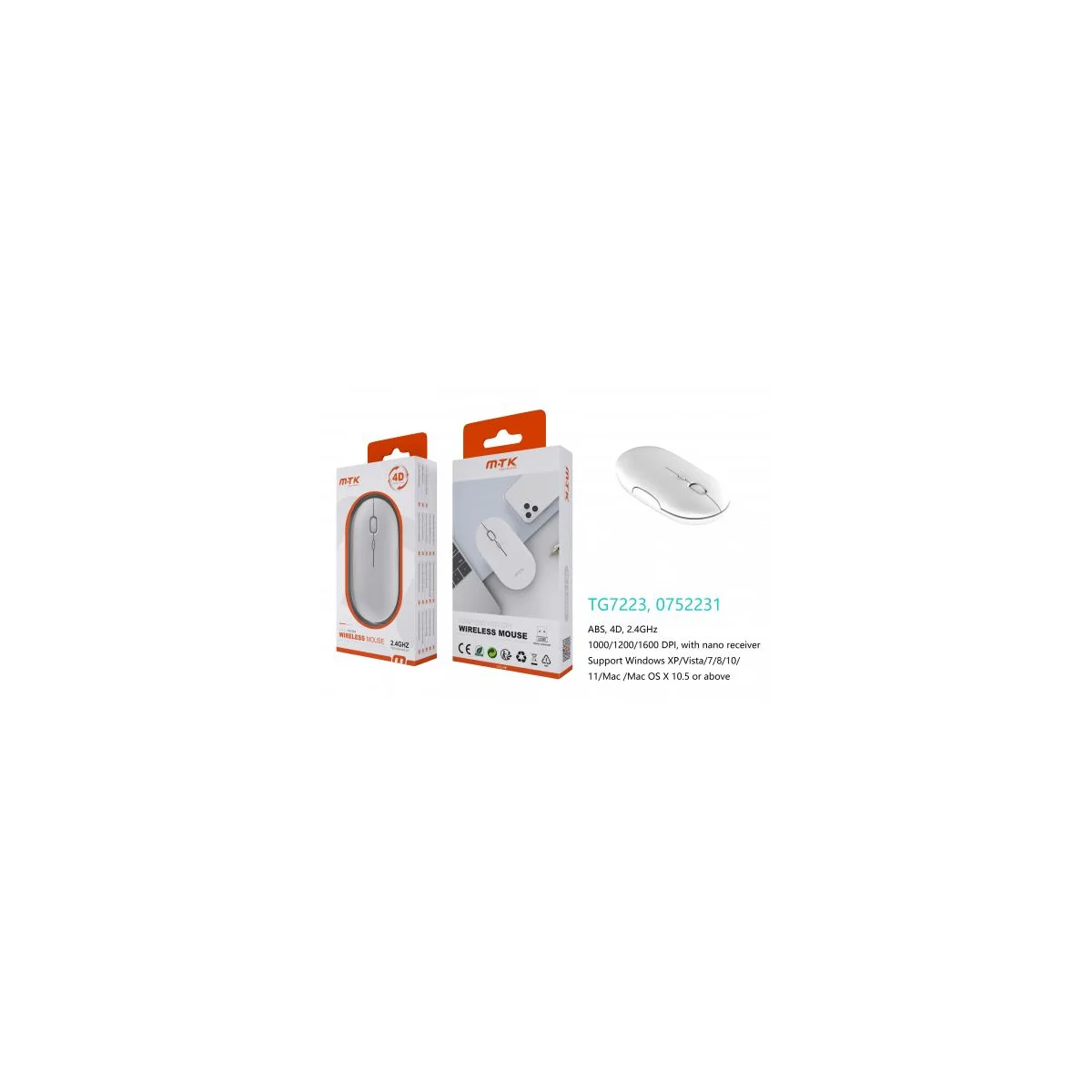 Wireless Mouse 1000/1200/1600DPI - 2.4Ghz - TG7223 - White
