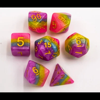 Critical Hit Collectibles Pastel Set of 7 Multi-Layer Polyhedral Dice w/ Gold Numbers for D20 Based RPG's