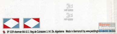 PDH1229 1:16 Peddinghaus Decals - Sherman M4A3 2. Reg. De Cuirassiers FFF