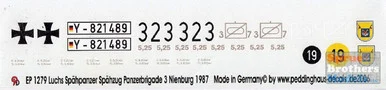 PDH1279 1:16 Peddinghaus Decals - Luchs Recce Tank Spahzug Panzerbrigade 3 Nienburg 1987