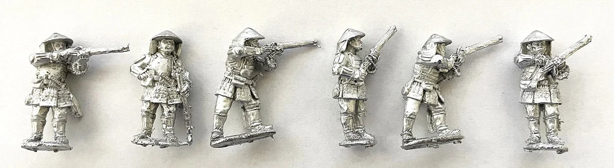 Perry Miniatures Samurai (1550–1615) Ashigaru Arquebusier Firing Line 28mm Scale Metal Figures