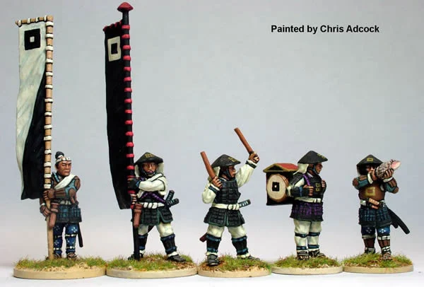 Perry Miniatures Samurai (1550–1615) Ashigaru Bannermen & Musicians Standing 28mm Scale Metal Figures