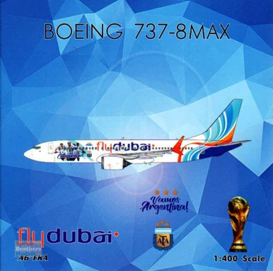 PHX04501 1:400 Phoenix Model FlyDubai B737 Max 8 Reg #A6-FKA 'Vamos Argentina!' (pre-painted/pre-built)