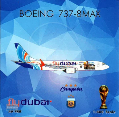 PHX04503 1:400 Phoenix Model FlyDubai B737 Max 8 Reg #A6-FKB 'Argentina Campeon' (pre-painted/pre-built)