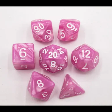 Critical Hit Collectibles Pink Set of 7 Marbled Polyhedral Dice w/ White Numbers for D20 Based RPG's - Critical Hits
