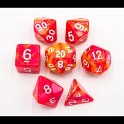 Critical Hit Collectibles Pink/Yellow Set of 7 Fusion Polyhedral Dice w/ White Numbers for D20 Based RPG's - Critical Hits