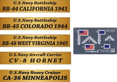 Pitroad 1/700 USNavy SHIP's Nameplate & Flag Set 1 (BB-44, BB-45, BB-48)