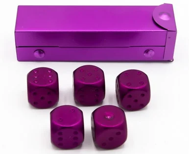 Critical Hit Collectibles Purple Set of 5 Metal D6 Pipped and in a Metal Container - Critical Hits