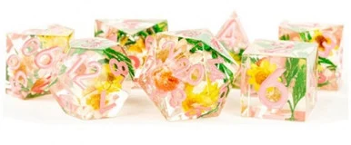 Metallic Dice Games 936 Handcrafted Sharp Edge Resin Chyrsanthemum/Pink Dice Set